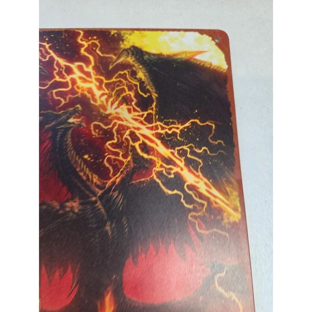 Fantasy Dragon vs‎ Wizard Metal Sign Wall Art Plaque Fire Lightning Gothic Decor